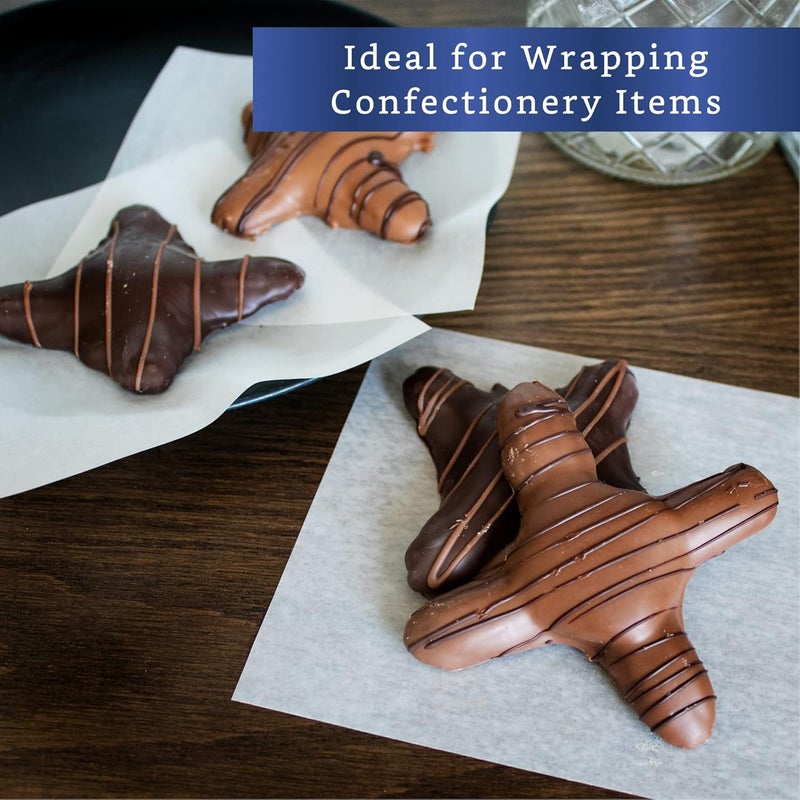 FIESTA WRAPS أغلفة حلوى من ورق الشمع للكراميل (300 قطعة 5x5 بوصة) - أوراق ورق شمع للحلويات - أغلفة كراميل غير لاصقة - مربعات ورق مشمع مقطعة مسبقًا - أغلفة تافي - مربعات برجر - Image 5
